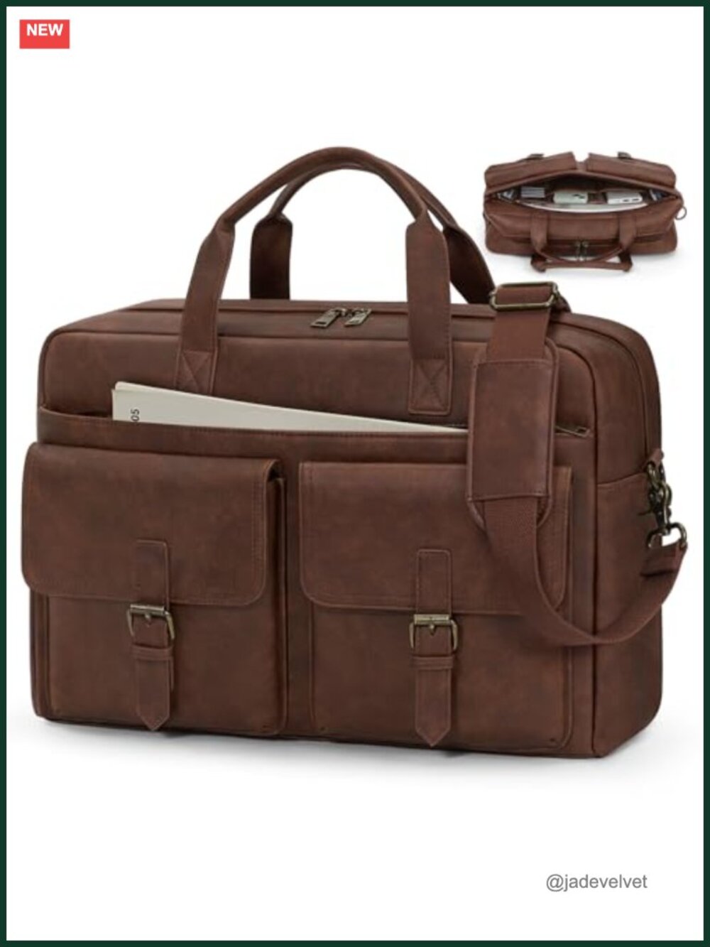 Vintage PU Leather Messenger Bag for Men 16 Inch Laptop Briefcase Work Office